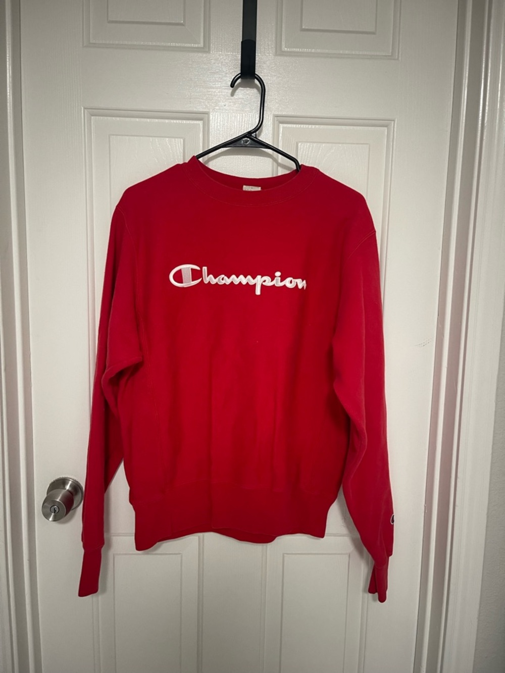 Champion Red Crewneck Sweatshirt with White Logo